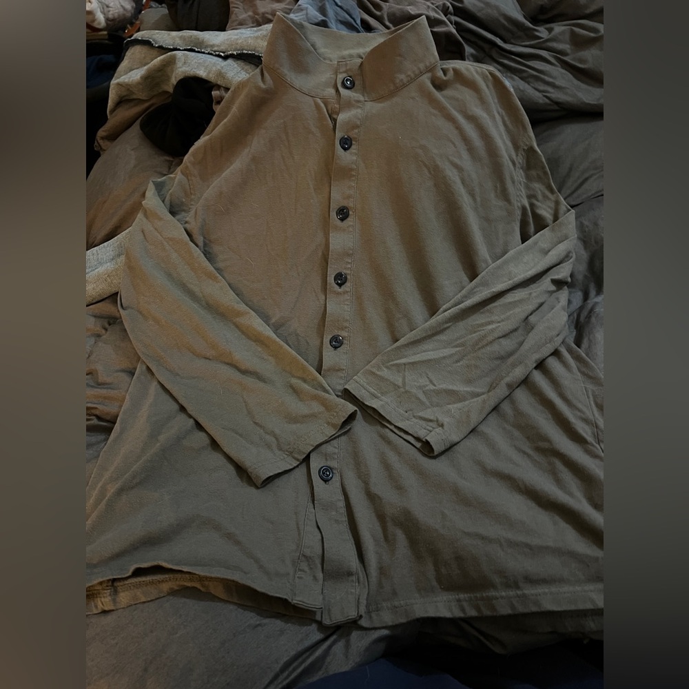 VAN LAACK MENS KNIT BUTTON UP COLLARLESS LONG SLEEVE SHIRT//SIZE LARGE//GRAY